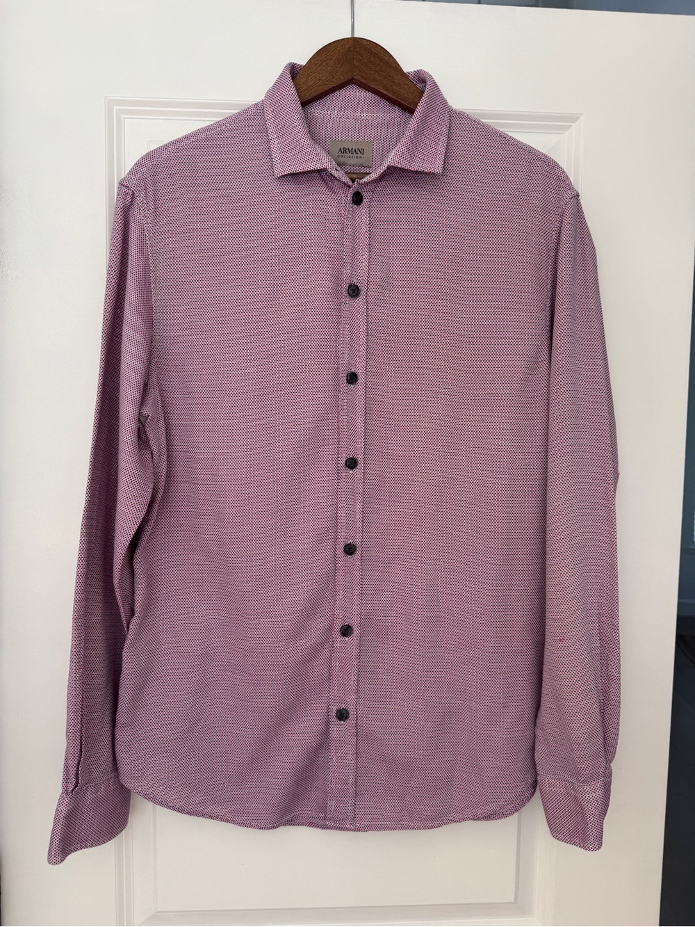 Armani Collezioni Men's Light Pink Textured Button-Down Shirt